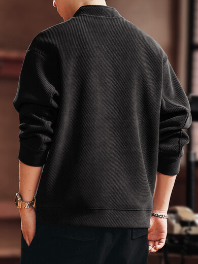 Green Deer high-end retro high-end half-zip long-sleeved sweatshirt men's spring and autumn casual tops black L suitable for 120-140Jin Jin equals 0.5 kg