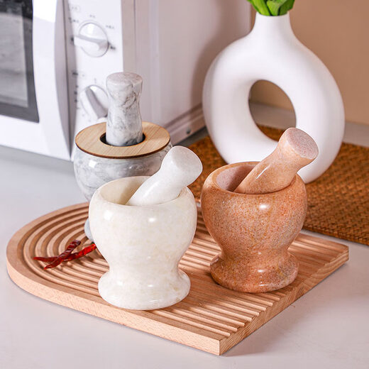 Tuojin natural jade garlic press stone mortar garlic mortar traditional old-fashioned household manual grinding raw stone garlic mortar 11 cm diameter calm black, tank + stone hammer + lid