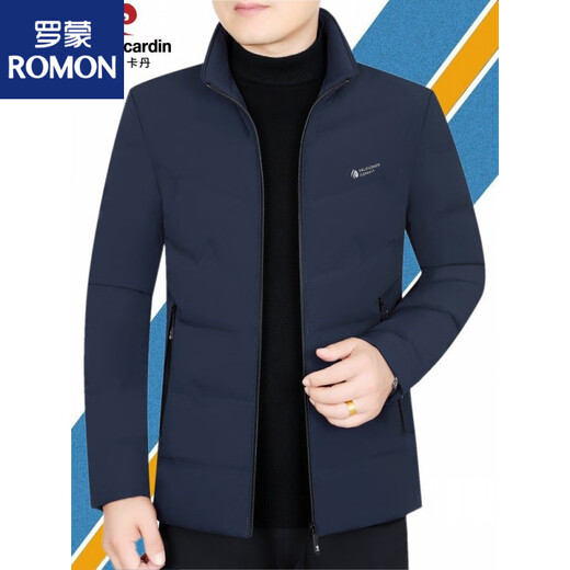 ROMON Large Goose Down Light Thin Down Jacket Men's Jacket Short Stand Collar 2026 Winter New Down Jacket Navy Windproof Cuffs XL 180 Recommended 140-155 Jin Jin equals 0.5 kg