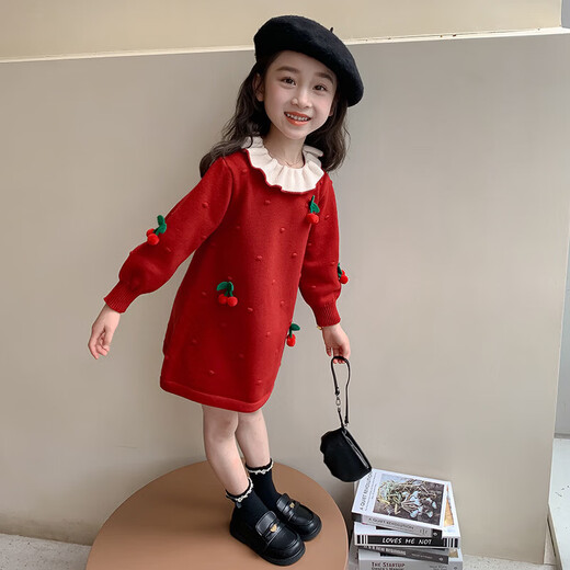 Girls dress, spring dress, children's dress, little girl baby's one-year-old dress, birthday party, spring and autumn A-line dress, red 90