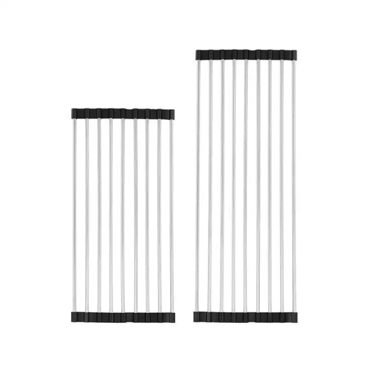 Yusenyi Kitchen Sink Stainless Steel Drain Rack Foldable Fruit and Vegetable Dishes Drainage Rack Roller Curtain Storage Drain Rack (Black 20 Tubes) 50x38cm