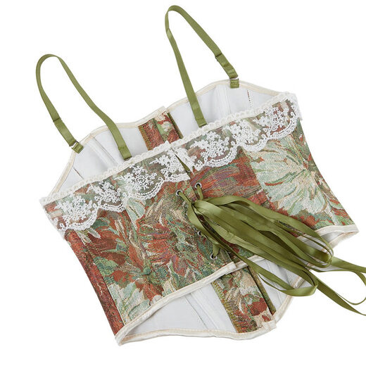 Ao Yan Lai French retro floral fishbone bra lace suspenders burgundy XS