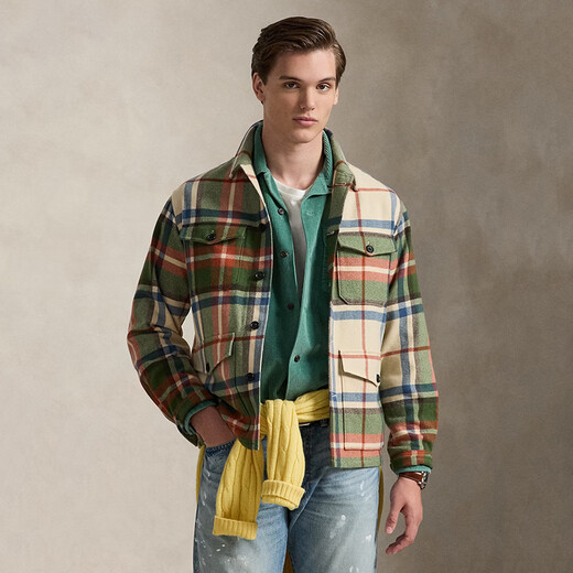 Polo Ralph Lauren men's 26 new long-sleeved shirt retro American warm and comfortable daily versatile casual jacket cream olive green S