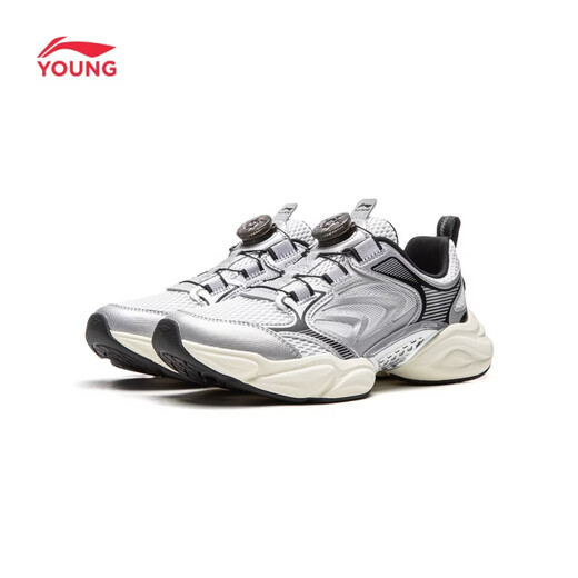Li Ning Children's Shoes Children's Sports Shoes for Men and Women Big Children Noah Reflective Soft Rebound Casual Shoes YKCW090 Silver/Standard White/Black-1 33