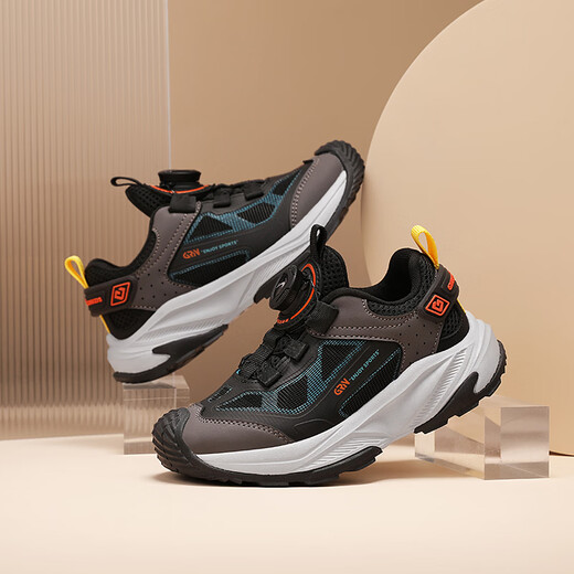 Guirenniao 2026 Spring New Children's Double Mesh Wear-Resistant Sports Casual Shoes for Boys and Girls Student Running Shoes Black (Double Mesh) Size 31 Inner Length 19.8/Foot Length 18.8