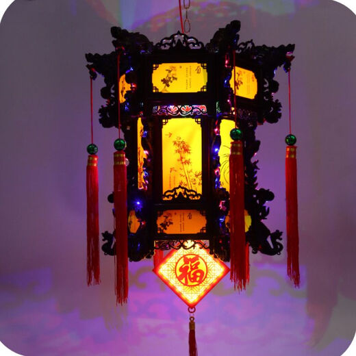 Xushansi colorful rotating LED lanterns hexagonal dragon lanterns revolving lanterns New Year festive New Year palace lanterns balcony door lanterns colorful plum orchid bamboo and chrysanthemum + festive red free magic ball lamp 40# height 41CM two pack