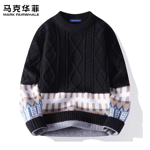 MARK FAIRWHALE Hong Kong style retro casual sweater men's 2026 spring new loose comfortable warm jacquard handsome top men's apricot official authentic XL recommended 120-135 Jin Jin equals 0.5 kg