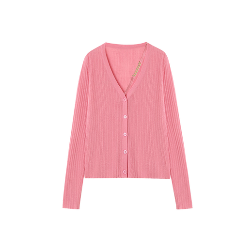 Mohan Yimei 2026 Spring New Style Includes Linen Removable Webbing Slim Elegant Top Cardigan Sweater Women Pink M