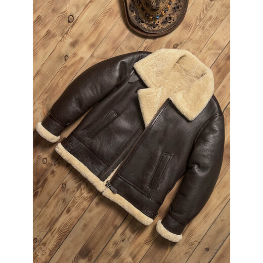 Xiaohongshu American retro original ecological sheep fur all-in-one B3 flight suit for men winter warm genuine leather brown L recommended 120Jin Jin equals about 0.5kg