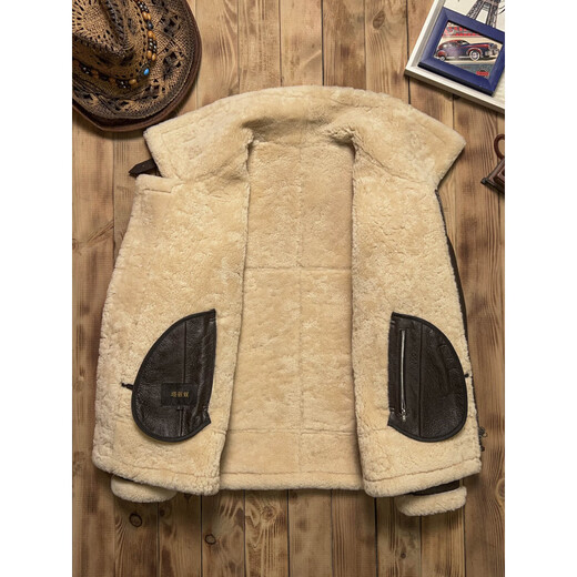 Xiaohongshu American retro original ecological sheep fur all-in-one B3 flight suit for men winter warm genuine leather brown L recommended 120Jin Jin equals about 0.5kg