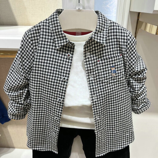 G.duck children's clothing 25 spring boys' cotton plaid long-sleeved shirt medium and large children's casual versatile shirt tops red 2 110 cm