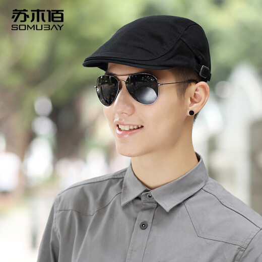 SOMUBAY hat men's new beret casual all-match peaked cap Korean style trendy forward hat solid color painter hat V10 black