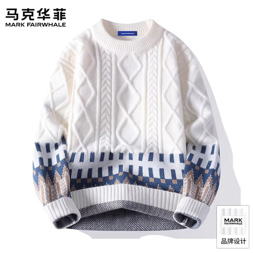 MARK FAIRWHALE Hong Kong style retro casual sweater men's 2026 spring new loose comfortable warm jacquard handsome top men's apricot official authentic XL recommended 120-135 Jin Jin equals 0.5 kg