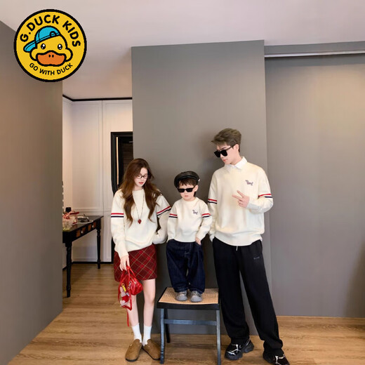 G.duck parent-child clothing for a family of three high-end 2025 new autumn baby one-month-old baby autumn sweater white 175 L