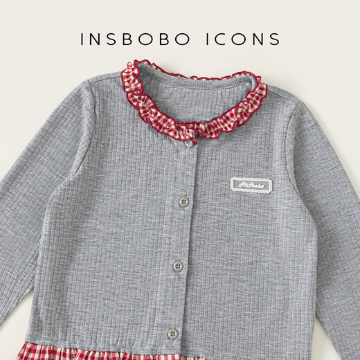 INSBOBO children's clothing girls' coats children's sweaters 2026 new style girls lace tops good-looking clothes spring gray 110