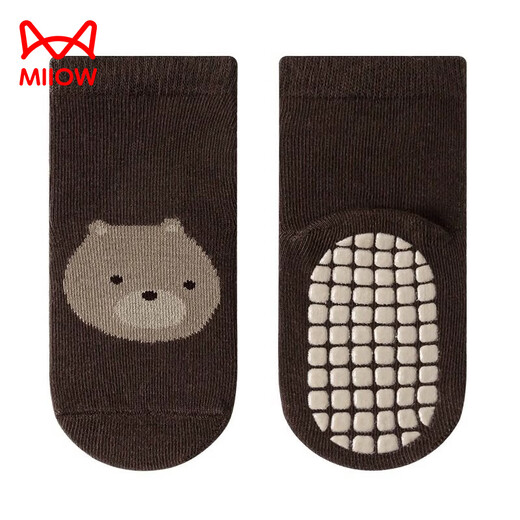 MiiOW baby socks, baby spring and summer thin floor socks, non-slip socks, toddler cooling socks, newborns, pure cotton category a, 7A grade green fox + gray bear + off-white fox, one size fits all, S size 0-8 months, recommended foot length 8-10cm