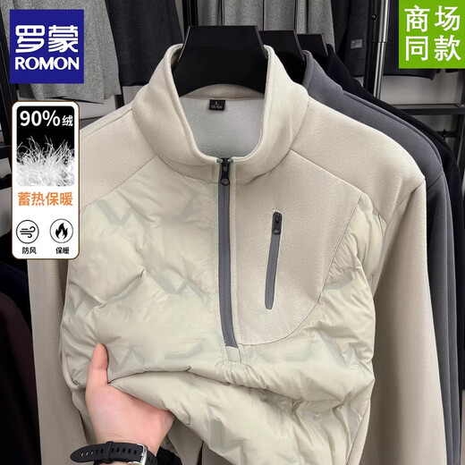 ROMON Dünne Daunenjacke Herren Halbschildkrötenkragen Winter 2025 Neue Daunen-Innensport-Pulloverjacke mit halbem Reißverschluss Schwarz L Empfohlen 130-150 Jin Jin entspricht 0,5 kg