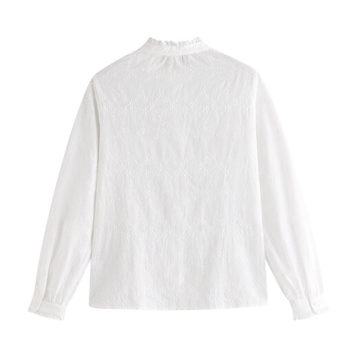 INMAN pure cotton French lace stand-up collar shirt for women 2026 spring commuting temperament high-end embroidered long-sleeved shirt off-white S