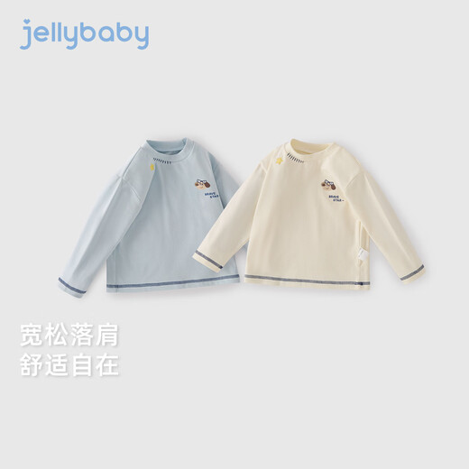 JELLYBABY 2026 spring new product boy T-shirt versatile top spring print solid color simple 6-year-old boy clothes children blue 90