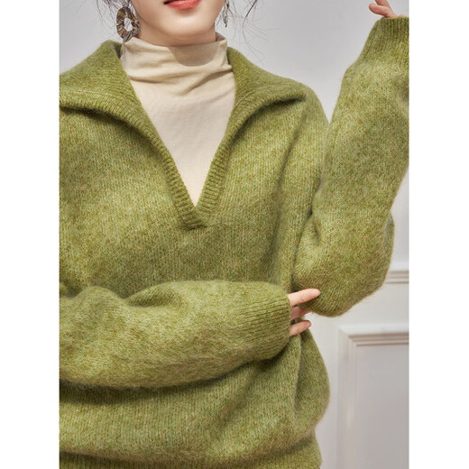 Demana sheep wool winter lazy lapel soft stretch sweater loose slimming small knitted sweater for women with high quality