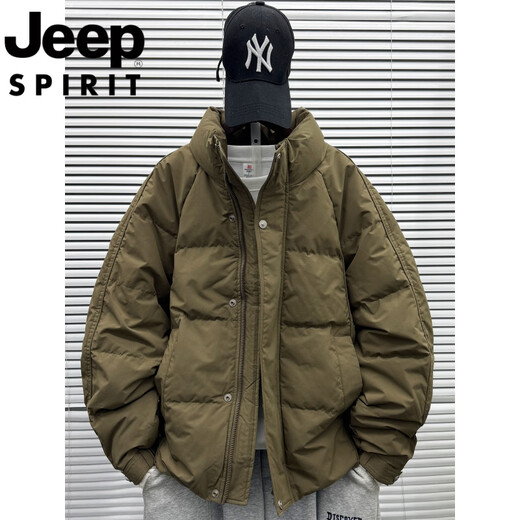 JEEP Jeep International Brand 2025 New Short Down Jacket Male Teenagers White Duck Down Stand Collar Loose Warm Jacket Beige L
