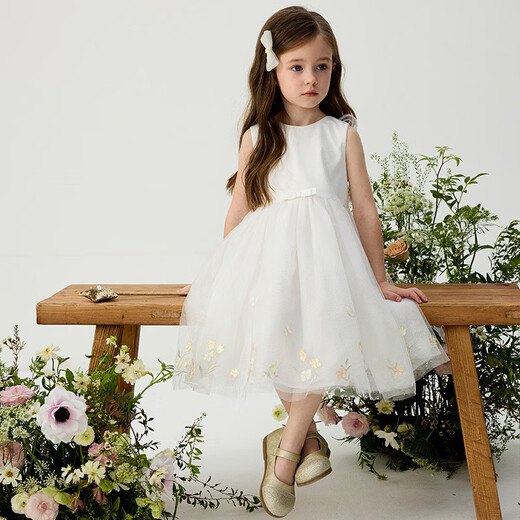 TARTINE ET CHOCOLAT French Chocolate Children's Wear 26 Spring and Summer New Girls Mesh Embroidered Tank Top Ivory White 120/5A One Size