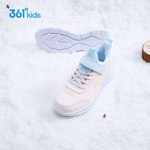 361 Children's Shoes Girls' Velvet Warm Cotton Shoes 2025 Winter New Children's Velcro Soft Sole Casual Running Sneakers Rose Water Pink/Water Clear Blue 28