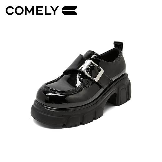 COMELY thick-soled British loafers for women 26 years new spring and autumn new Velcro heightening college style fashion versatile women's shoes sweet cool black 37