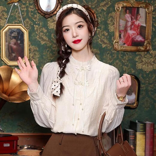 Playboy (PLAYBOY) new Chinese style long-sleeved chiffon shirt for women spring 2026 early spring new national style retro buttoned shirt versatile top official flagship picture color L