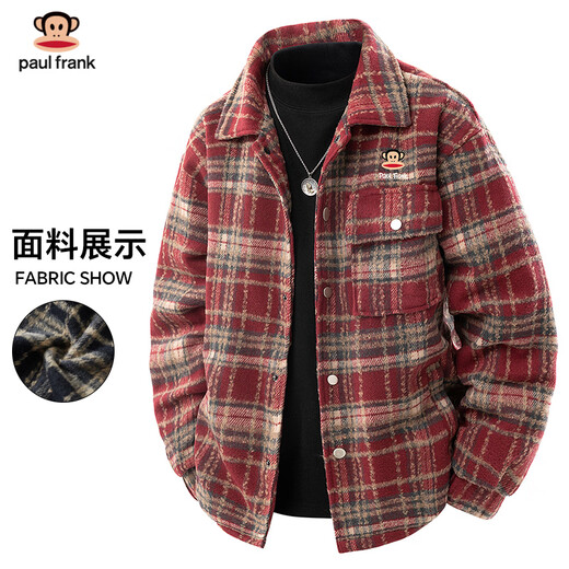 Big mouth monkey (paul frank) plaid woolen jacket men's autumn and winter new loose thickened warm casual lapel shirt style jacket
