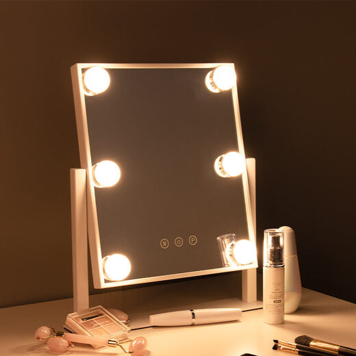 Large desktop lighted beauty mirror square LED light bulb mirror princess mirror beauty makeup mirror smart small 6 lights white plug-in 25*30 cm