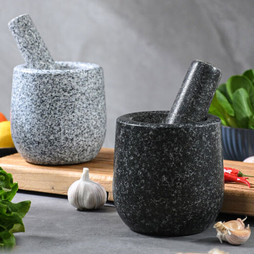 Hechen Home Natural Household Garlic Pounder Stone Garlic Mortar Pound Medicine Jar Grinder Natural Stone Garlic Pounder Grinder Polished Black Stone Special Cylinder with Lid