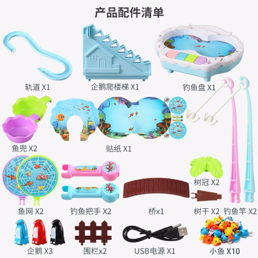 [Six ways to play] Children's fishing toys magnetic water-added electric set early education enlightenment baby 2-3-6 years old toy boy girl birthday gift multi-functional fishing platform - blue [dual power supply mode + 2 fishing rods + 2 fishing nets]