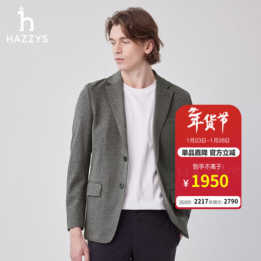 HAZZYS Men's Spring and Autumn Gentleman's Quality Fitted Unisex Commuting Knitted Suit ASUZJ0BAJ01 Gray GE L (175/96A 48)