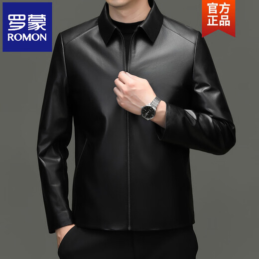 ROMON Leather Men's 2025 Spring and Autumn New Jacket Middle-aged Dad Lapel Haining Sheepskin Business Jacket Black L