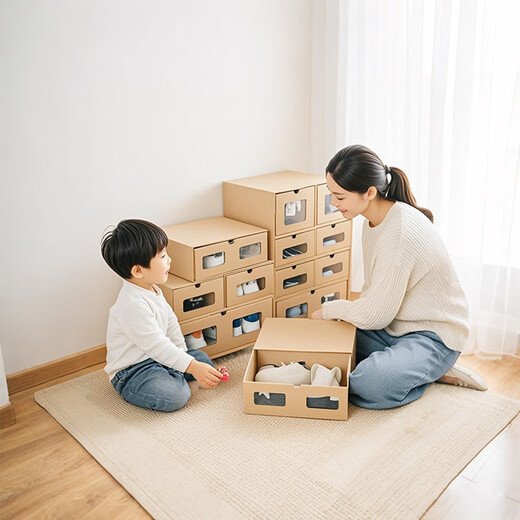 Sanqihu Shoe Box Storage Box Drawer-type Kraft Paper Box Carton Dust-proof Dormitory Thickened Transparent Empty Box Short Boots to Save Space Hardened Unisex 4 Pieces Best-Selling Within 46 Sizes