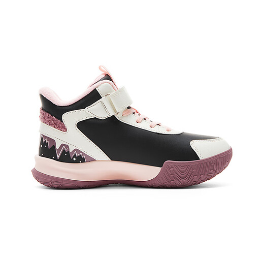 Peak children's shoes, children's boys' sports shoes, winter leather and velvet thickened warm cotton shoes, medium and large children's high-top cotton shoes, black/super light white 37