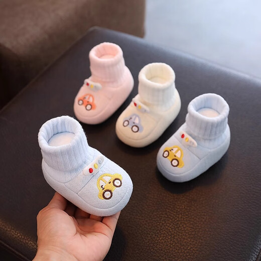 饰雯秋冬季婴儿鞋子加绒0-1岁宝宝软底不掉棉鞋保暖新生儿3-6到12个月 浅黄色小汽车(加绒) 11.5 95mm