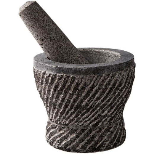 Natural stone hand-carved bluestone mortar, garlic mortar, medicine jar, household garlic grinding, peeling, garlic pressing, garlic press, handmade bluestone special stone mortar with lid