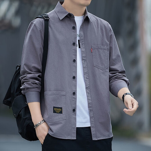 Camisa de Hot Hot Spring y Summer Free Camiseta para hombres Camisa de trabajo de manga larga Camisa de trabajo para hombres Versátiles de dos piezas 815 [Green Green + Khaki] L [120-140Jin [Jin es igual a 0.5 kg]]]