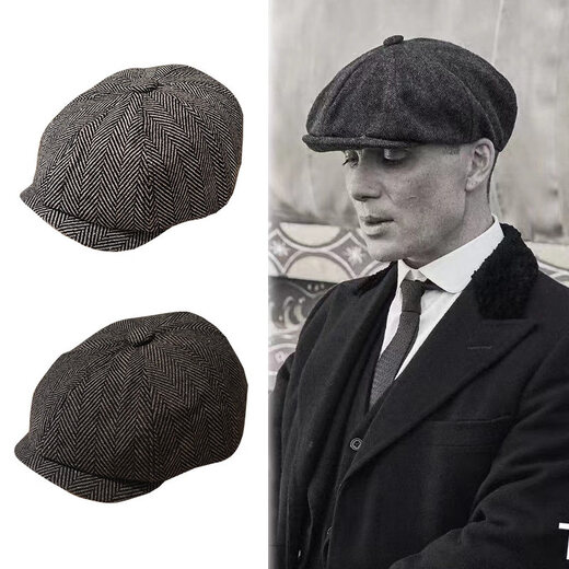 Aoyan Lai Razor Hat Peaky Blinders Beret Men's Octagonal Hat Winter Painter Hat Newsboy Autumn and Winter Woolen Beanie Hat Shelby--Black Elasticity Adjustment M Standard Code (54-58c)