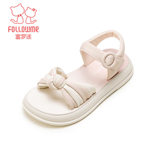 Fuluo Mi Girls Sandals Fashion Summer New Sweet Bow Princess Sandals Soft Sole Fashion Shoes for Students Pink 27