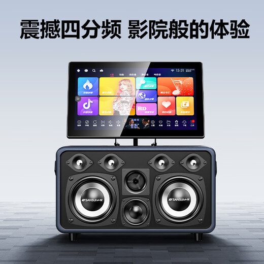 SANSUI home KTV audio set new karaoke all-in-one machine outdoor portable karaoke player subwoofer square dance with display screen high-power home wireless Bluetooth speaker 2026 new flagship SK105 + bracket shocking subwoofer luxury configuration