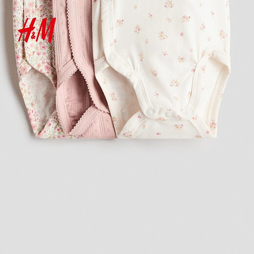 H&M children's clothing baby boy and girl jumpsuit romper 3-piece spring wrap wrap robe 0701784 light gray pink/flower 59cm 59/40 (1-2M)