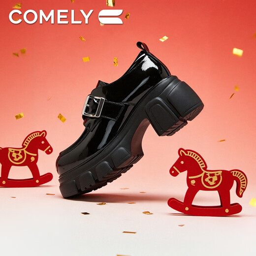 COMELY thick-soled British loafers for women 26 years new spring and autumn new Velcro heightening college style fashion versatile women's shoes sweet cool black 37