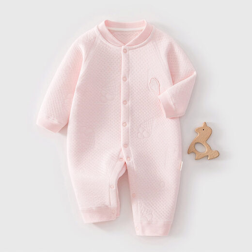 JOYNCLEON baby warm jumpsuit autumn and winter newborn quilted half-button long-sleeved robe baby thickened crawling suit mid-open warm jumpsuit jacquard cone powder 59cm 1-3 months recommended weight 3.5-6.9kg