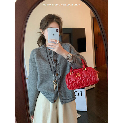 MUKOK raglan sleeve soft waxy sweater, high-end autumn and winter new style, versatile and versatile knitted cardigan, beige S