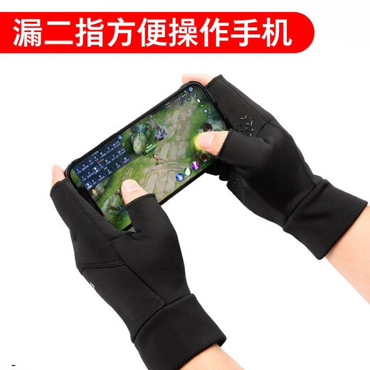 Wing Fantasy Germany imported quality gloves for men in winter, cold-proof and warm plus velvet touch screen anti-slip outdoor sports cycling and driving, single-sided two-finger-black hair pair (no gifts)