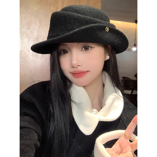 Zhunwu Qianjin top hat women's hat autumn and winter 2026 new woolen fisherman hat felt hat basin hat winter hat Hepburn style elegant French Qianjin style curled black top hat