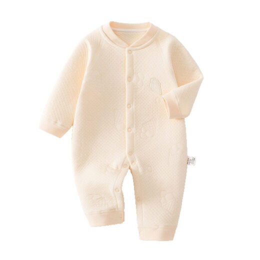 JOYNCLEON baby warm jumpsuit autumn and winter newborn quilted half-buttoned long-sleeved jumpsuit baby thickened crawling suit mid-open warm jumpsuit jacquard cone yellow 80cm 9-12 months recommended weight 8.5-10kg